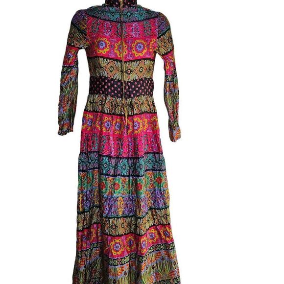 Vintage 60s Maxi Dress Womens Size S Neon Floral Paisley Groovy Hippie Boho - Picture 8 of 13
